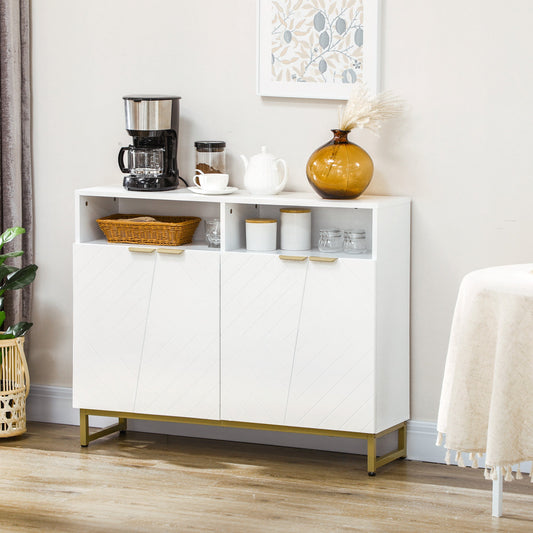 Accent Sideboards, Kitchen Storage Cabinet with 4 Doors, Adjustable Shelves, Metal Base for Living Room, Hallway, White Bar Cabinets White  at Gallery Canada