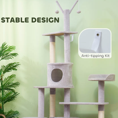 73.5" Cat Tree Tower with Scratching Posts, Condos, Bed, Multi-Level Platforms, Toy Balls, for Indoor Cats, Light Grey Cat Towers   at Gallery Canada