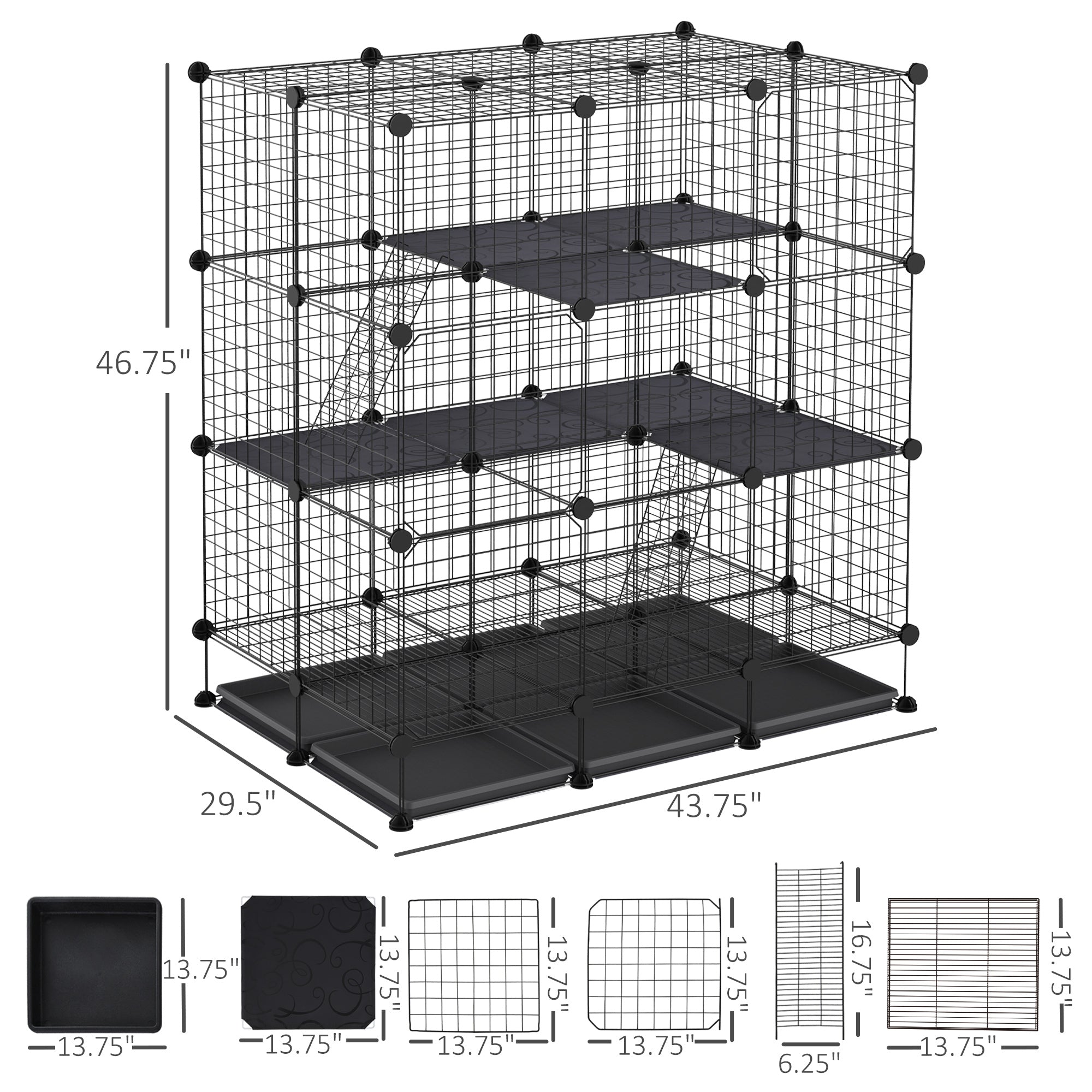 Rabbit Cage DIY Pet Playpen Small Animal Cage for Hedgehog Bunny Guinea Pig Chinchilla Ferret Kitten with Mallet Connectors and Cable Ties Houses & Habitats Black  at Gallery Canada