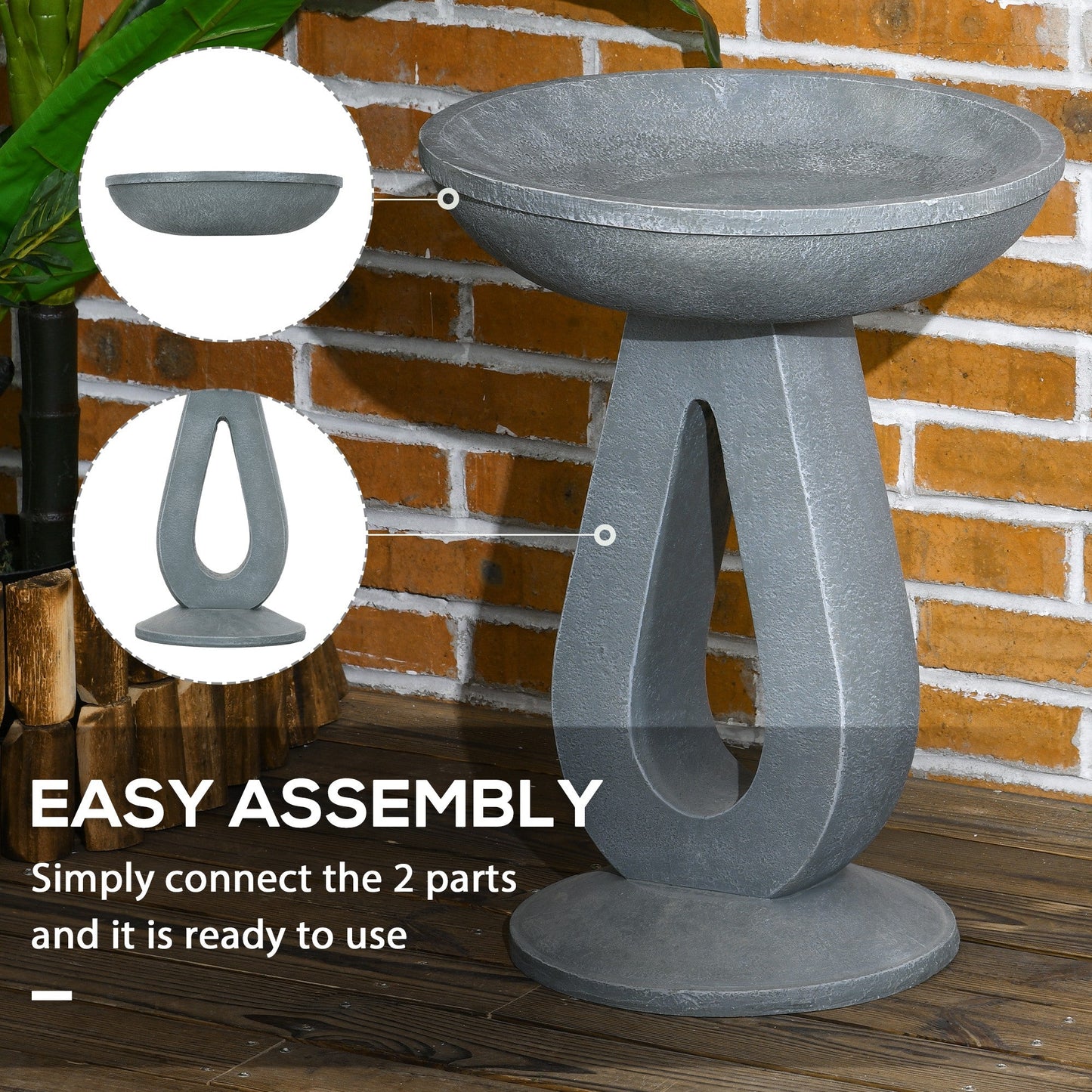 Outdoor Resin Bird Bath, 20.1" Tall Birdbath with Stone Look, Standing Bird Feeder for Garden, Yard, Patio Garden Decor   at Gallery Canada