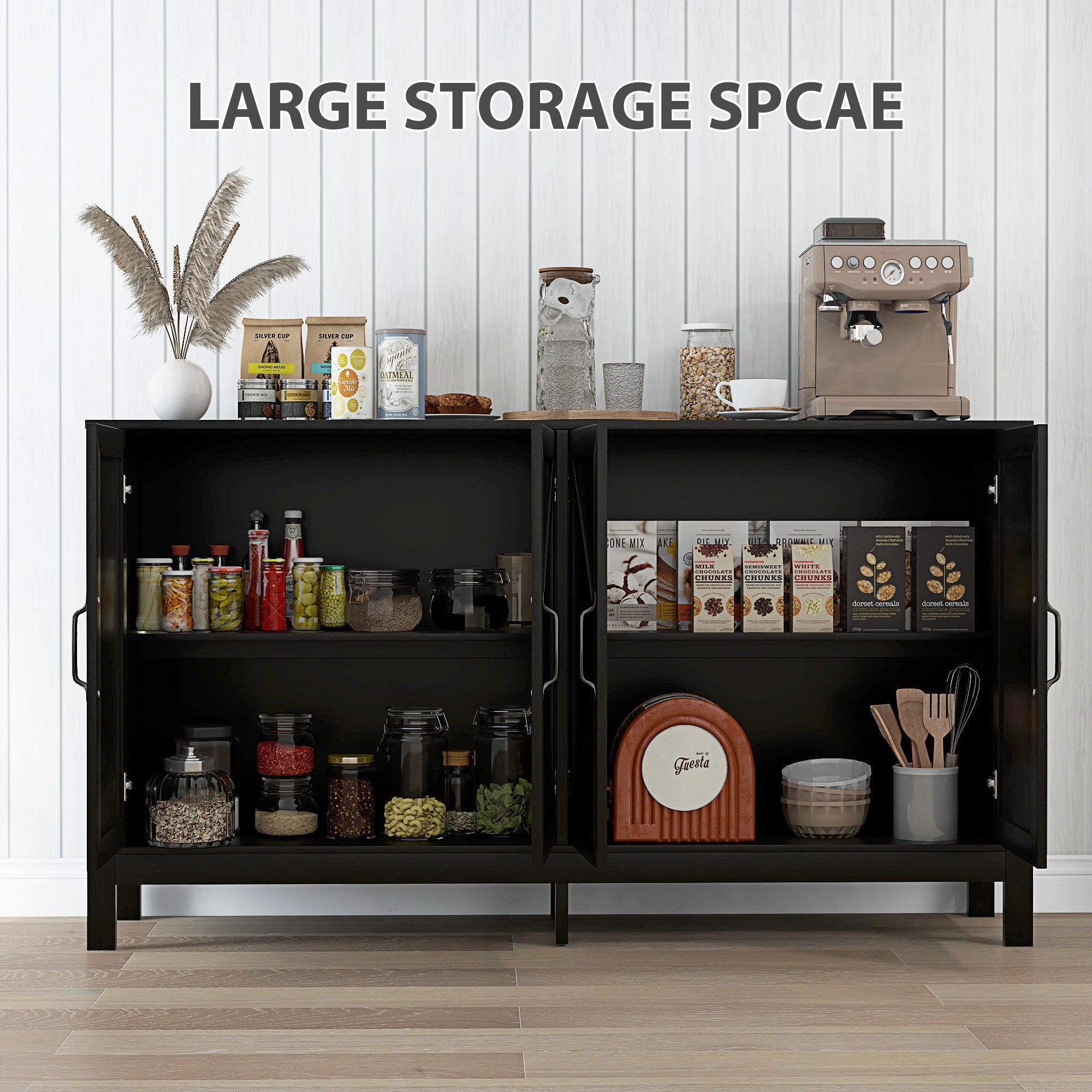 Sideboard Buffet, Storage Cabinet with Barn Door and Adjustable Shelf, TV Stand for TVs up to 65 Inches, Black Oak Bar Cabinets at Gallery Canada