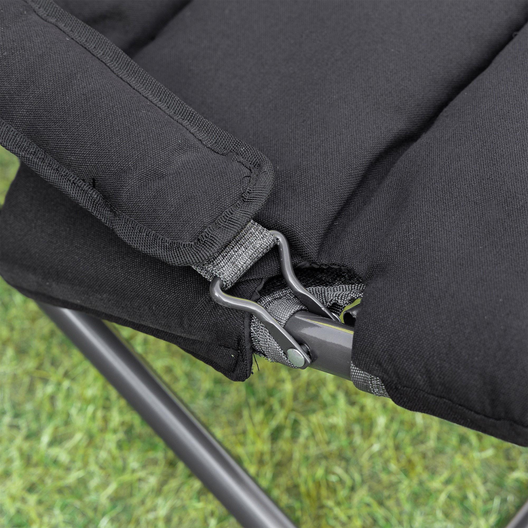 Folding Lounge Chair, Mesh Fabric Lounger with Thick Padded Cushion and Armrest, Camping Beach Chair for Poolside, Deck, Backyard, Black Patio Chairs at Gallery Canada