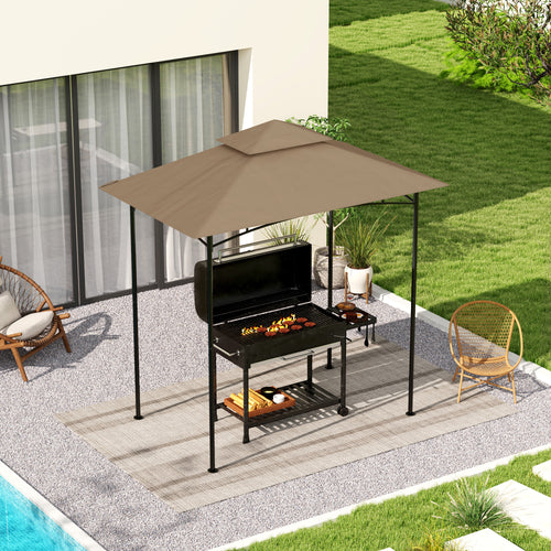 BBQ Gazebo Canopy Replacement Roof, 5' x 8' Grill Gazebo Roof with UPF50+ Double Tiered Top Cover, Khaki