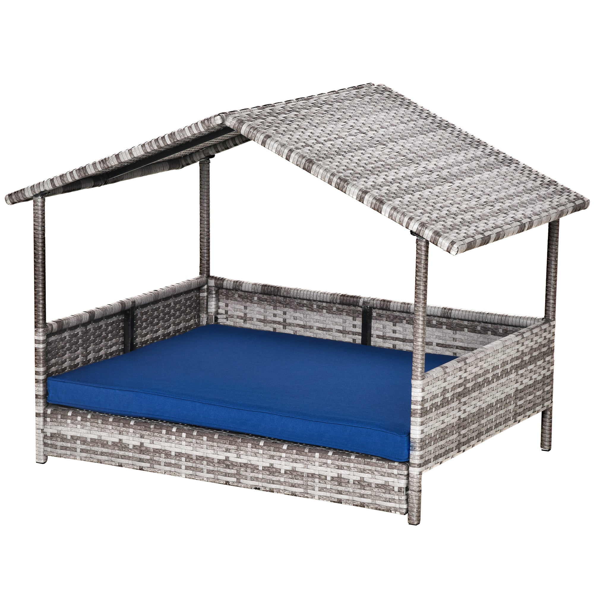 Wicker Pet House Dog Bed for Indoor/Outdoor Rattan Furniture with Cushion Houses, Kennels & Pens Dark Blue  at Gallery Canada