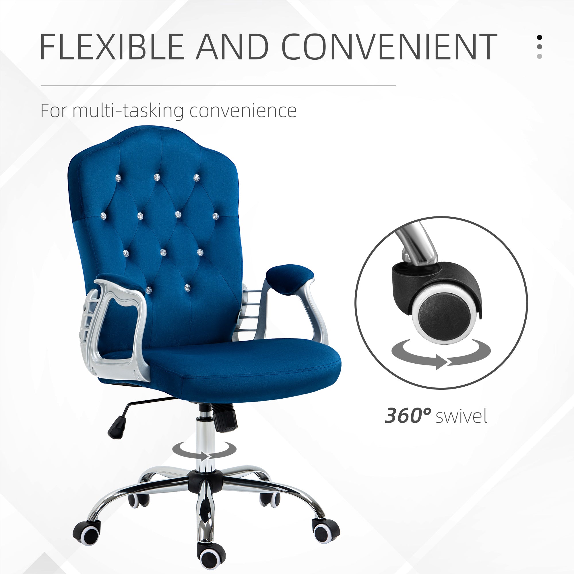 Office Chair, Velvet Computer Chair, Button Tufted Desk Chair with Swivel Wheels, Adjustable Height, Tilt Function, Blue Executive & Manager Chairs   at Gallery Canada