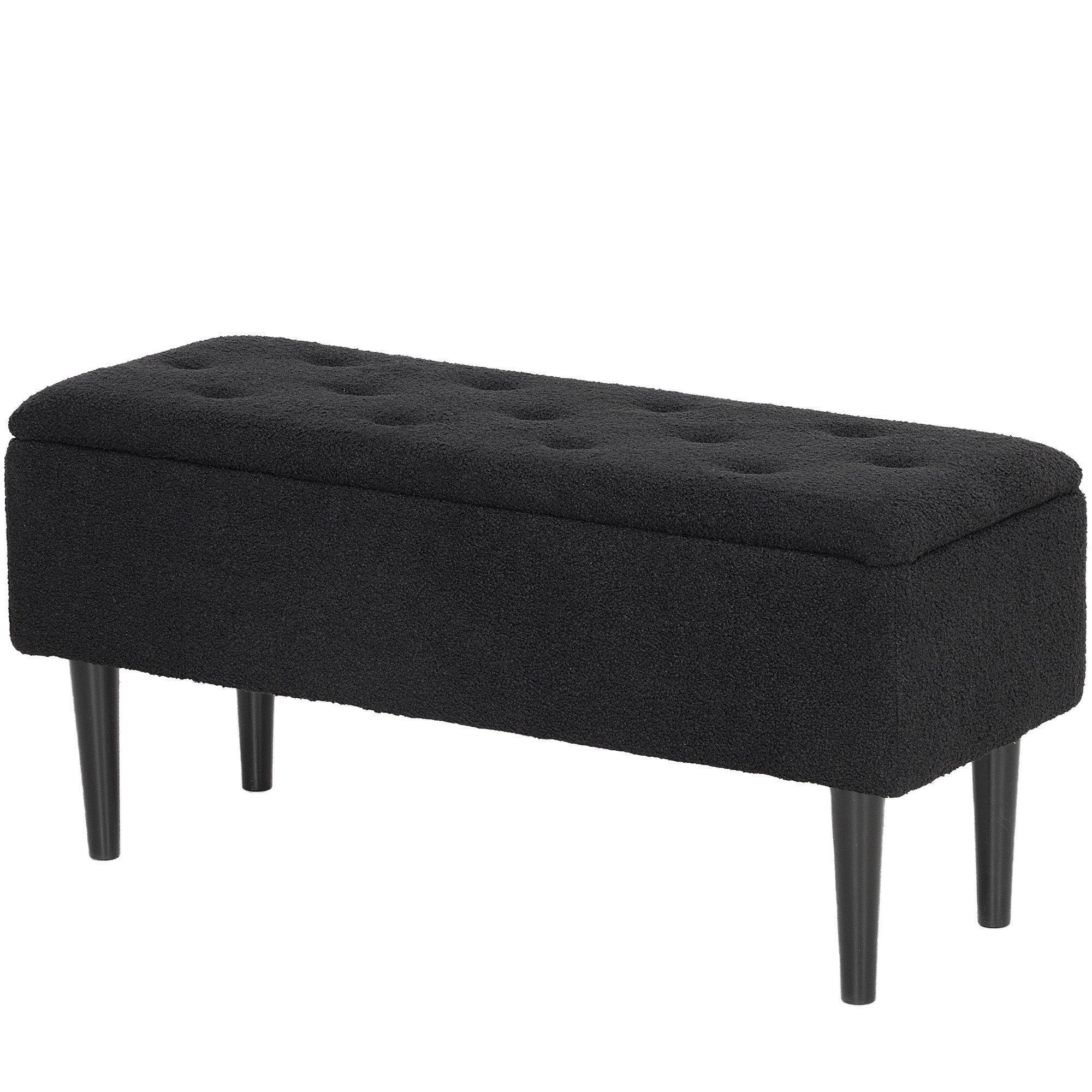 Modern Storage Bench, Ottoman with Storage and Lamb's Wool Upholstery for Living Room, Bedroom, Black Storage Ottomans & Benches Black at Gallery Canada