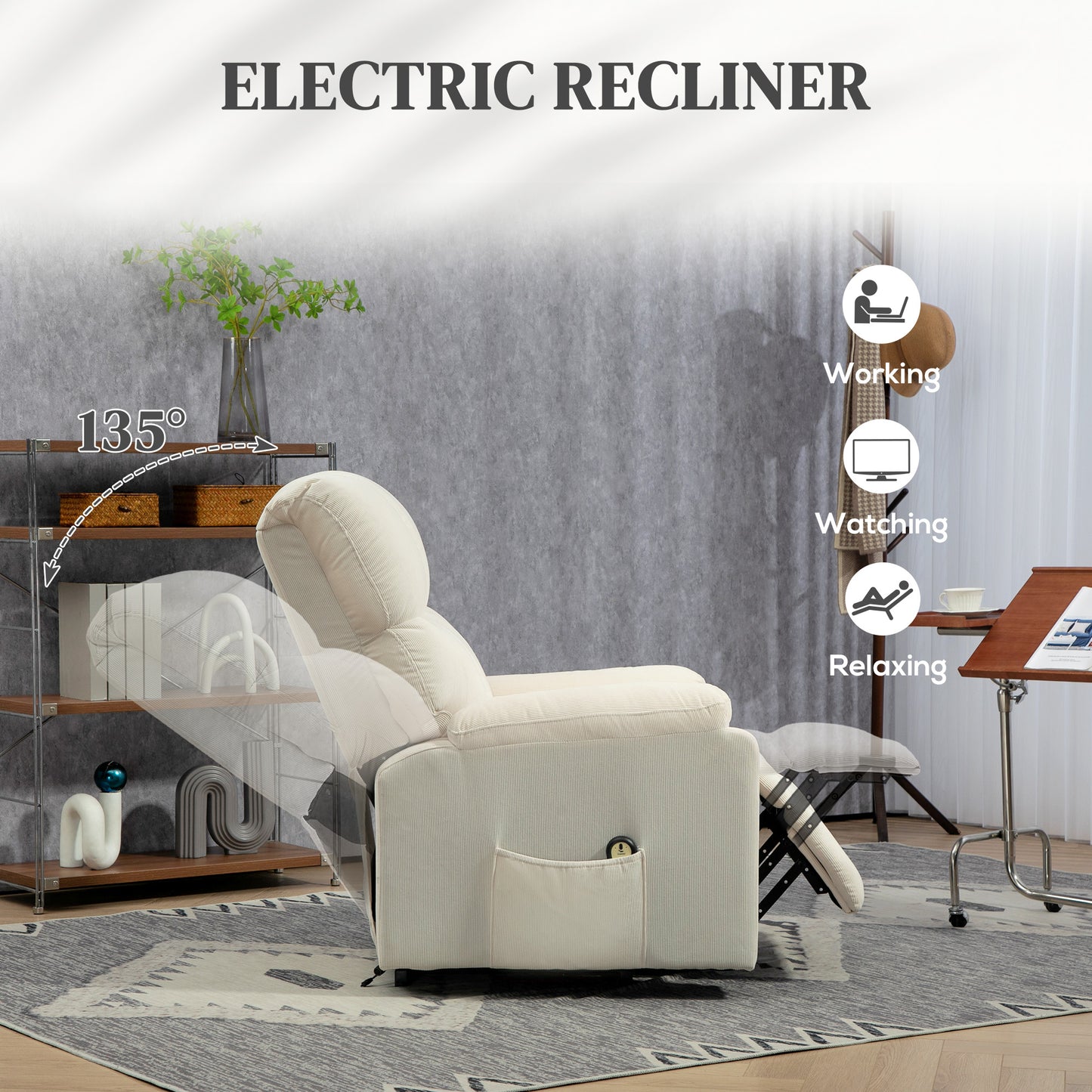 Lift Chair for Seniors, Microfibre Upholstered Power Recliner Chair with Remote, Quick Assembly, Cream White Sofas & Reclining Chairs at Gallery Canada