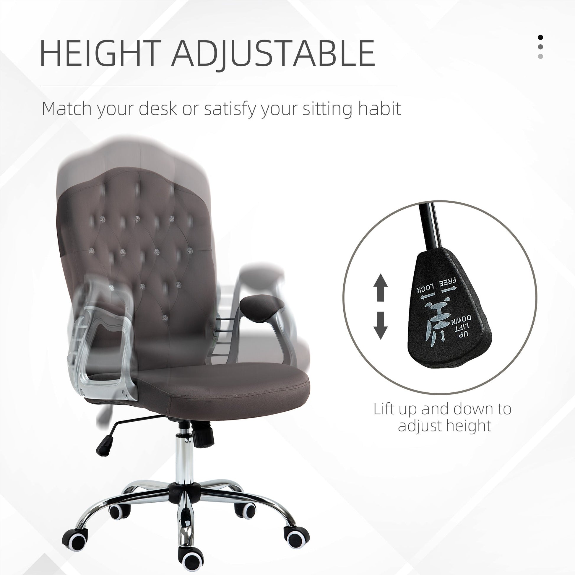 Office Chair, Velvet Computer Chair, Button Tufted Desk Chair with Swivel Wheels, Adjustable Height, Tilt Function, Dark Grey Executive & Manager Chairs   at Gallery Canada