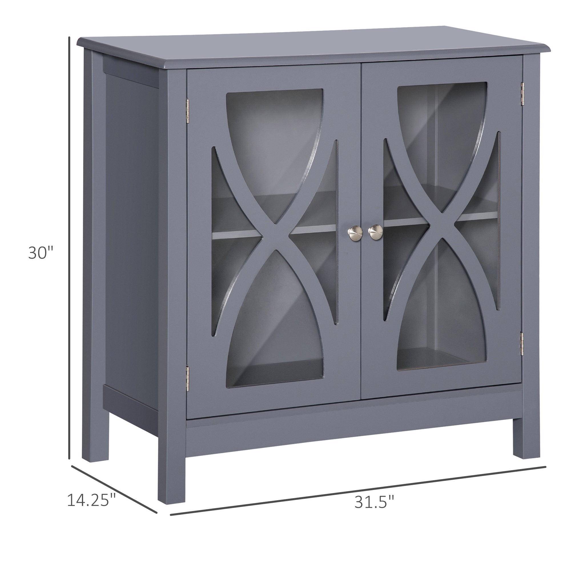 Kitchen Sideboard, Glass Door Buffet Cabinet, Bathroom Storage Cabinet with Adjustable Storage Shelf for Dining Room, Living Room, Grey Bar Cabinets at Gallery Canada