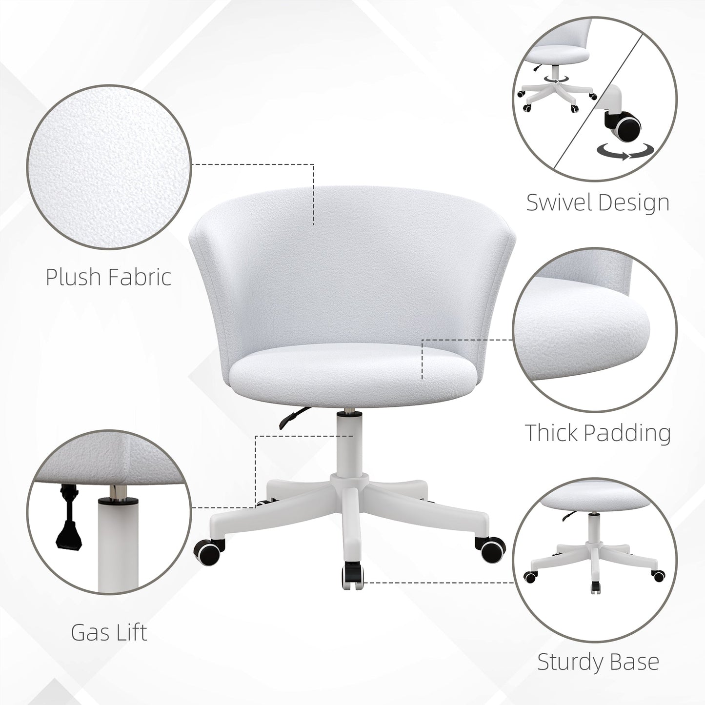 Armless Office Chair, Fluffy Computer Desk Chair with Adjustable Height, Swivel Wheels, Mid Back, White - Gallery Canada