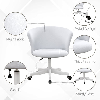 Armless Office Chair, Fluffy Computer Desk Chair with Adjustable Height, Swivel Wheels, Mid Back, White - Gallery Canada