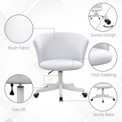 Armless Office Chair, Fluffy Computer Desk Chair with Adjustable Height, Swivel Wheels, Mid Back, White Task Chairs   at Gallery Canada