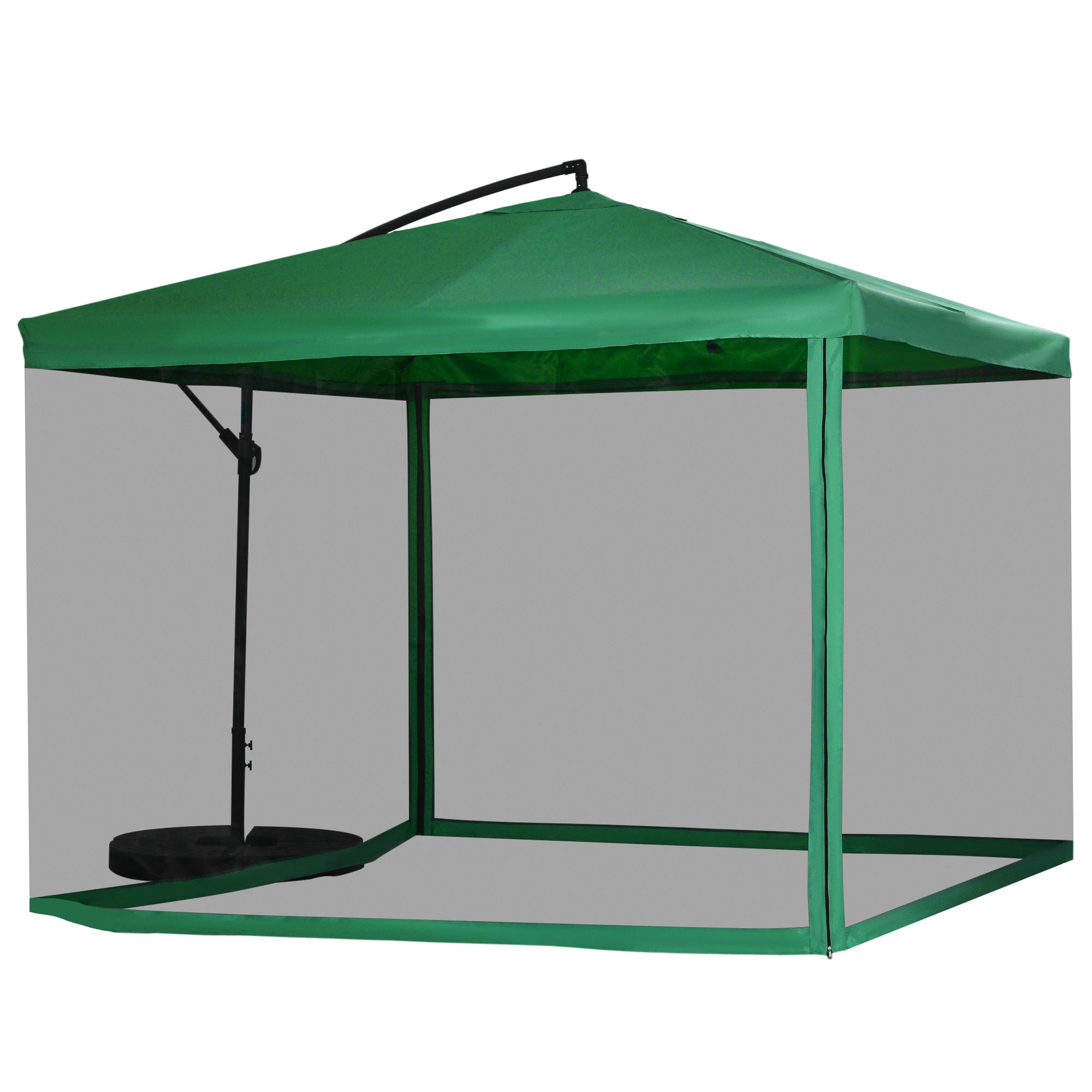 Offset Patio Umbrella with Net and Umbrella Base, Adjustable Cantilever Canopy with Cross Base, Weight Plates and 8 Ribs for Backyard, Poolside, Garden, Green Cantilever Umbrellas Green, Grey at Gallery Canada