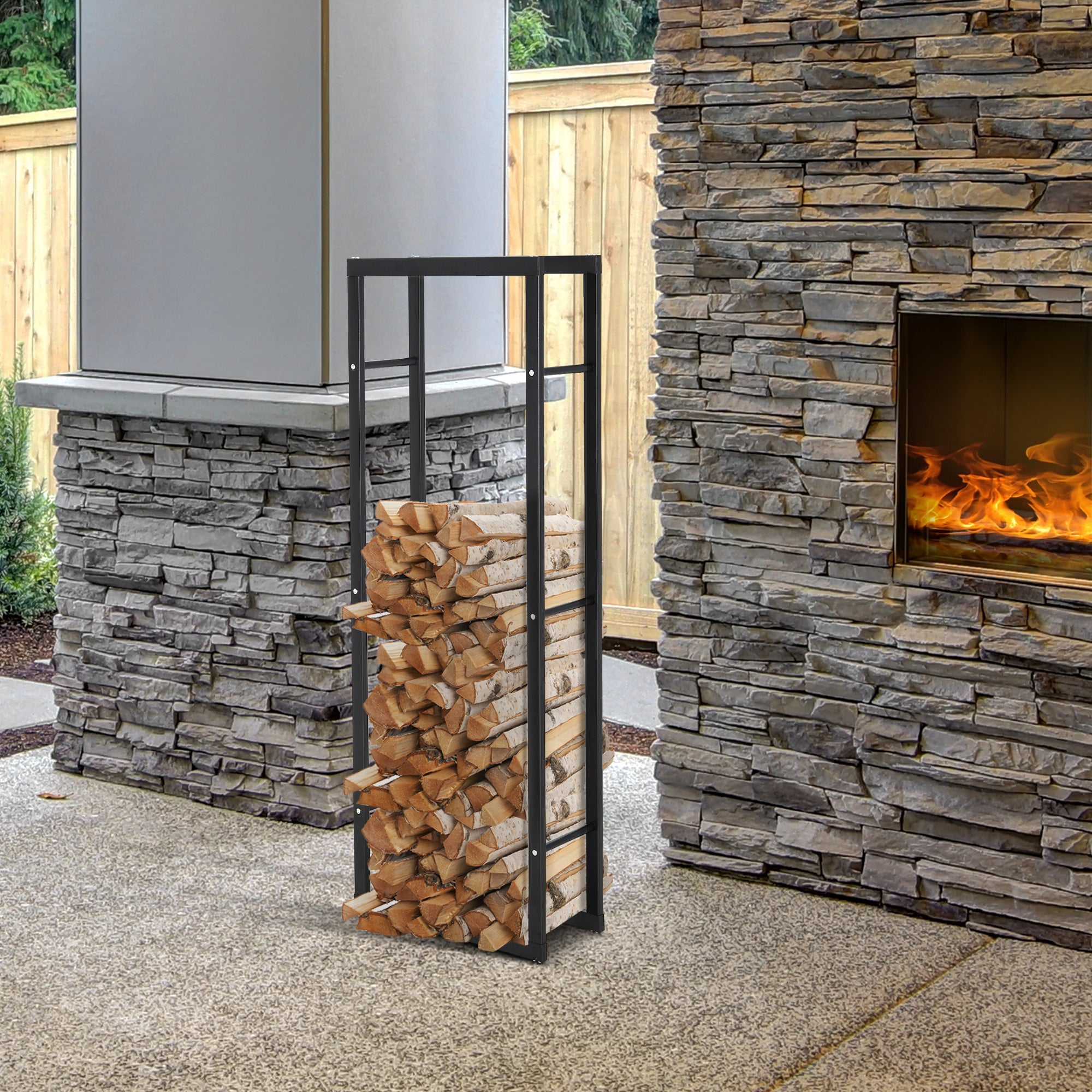 Firewood Rack Outdoor, Log Holder Fireplace Storage Rack with Handles and 220 lbs. Weight Capacity, 15.7