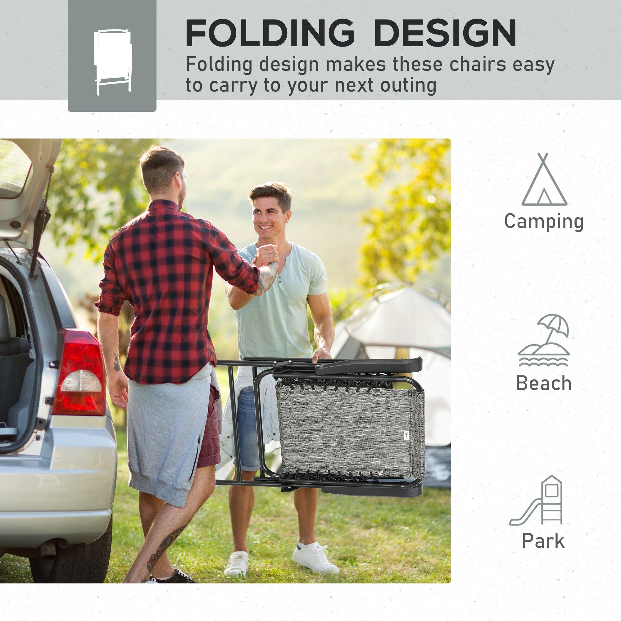 2 Pieces Outdoor Folding Patio Chair Set, Portable Camping Chairs with Armrests for Garden, Patio, Pool, Beach, Grey Patio Chairs at Gallery Canada