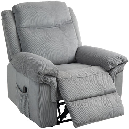 Manual Recliner Chair with Vibration Massage, Side Pockets, Corduroy Reclining Chair for Living Room, Grey Sofas & Reclining Chairs at Gallery Canada