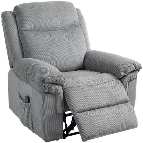 Manual Recliner Chair with Vibration Massage, Side Pockets, Corduroy Reclining Chair for Living Room, Grey