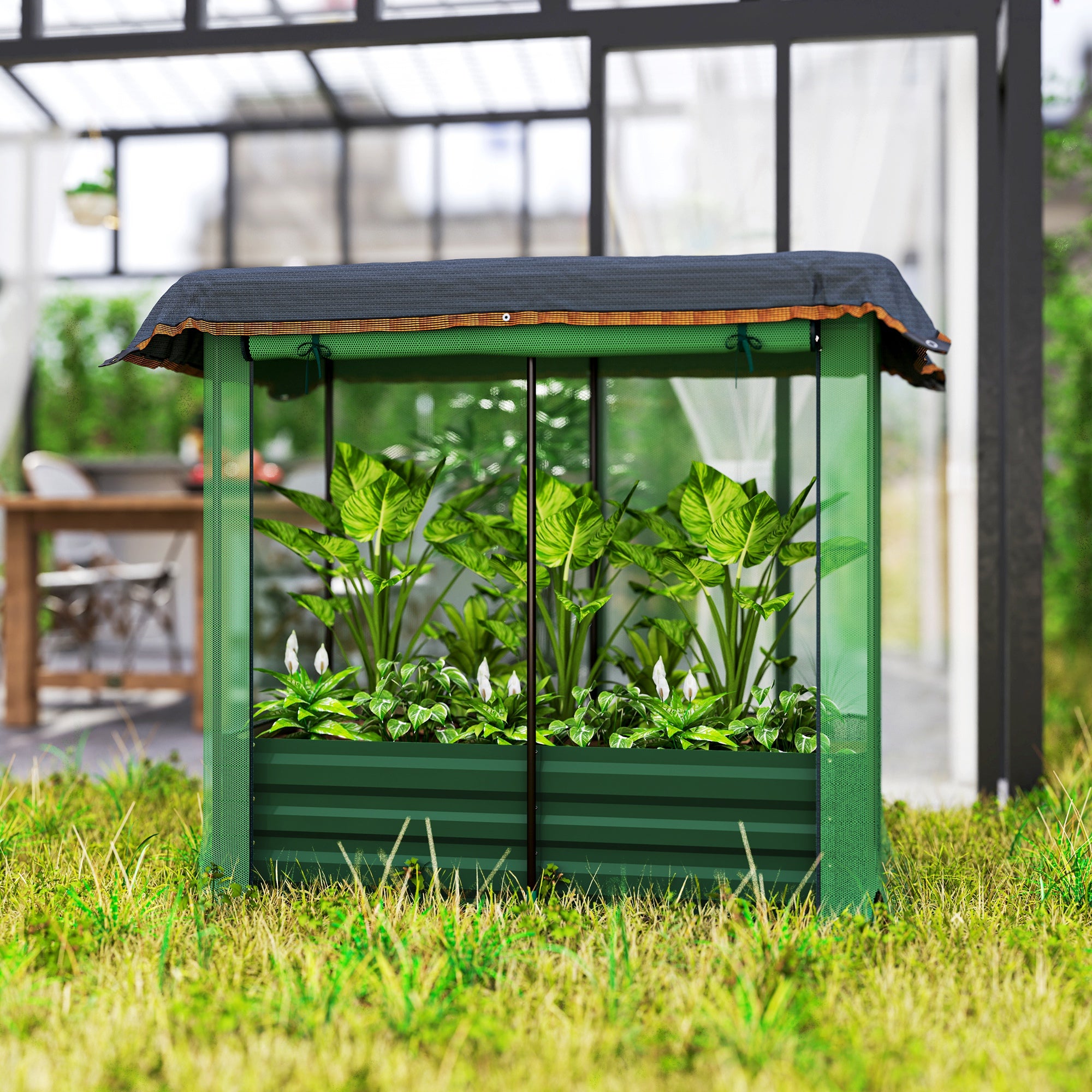 Galvanized Steel Planter Box with Crop Cage and Shade Cloth, Raised Garden Bed for Flowers, Vegs and Herbs, Green Raised Garden Beds at Gallery Canada