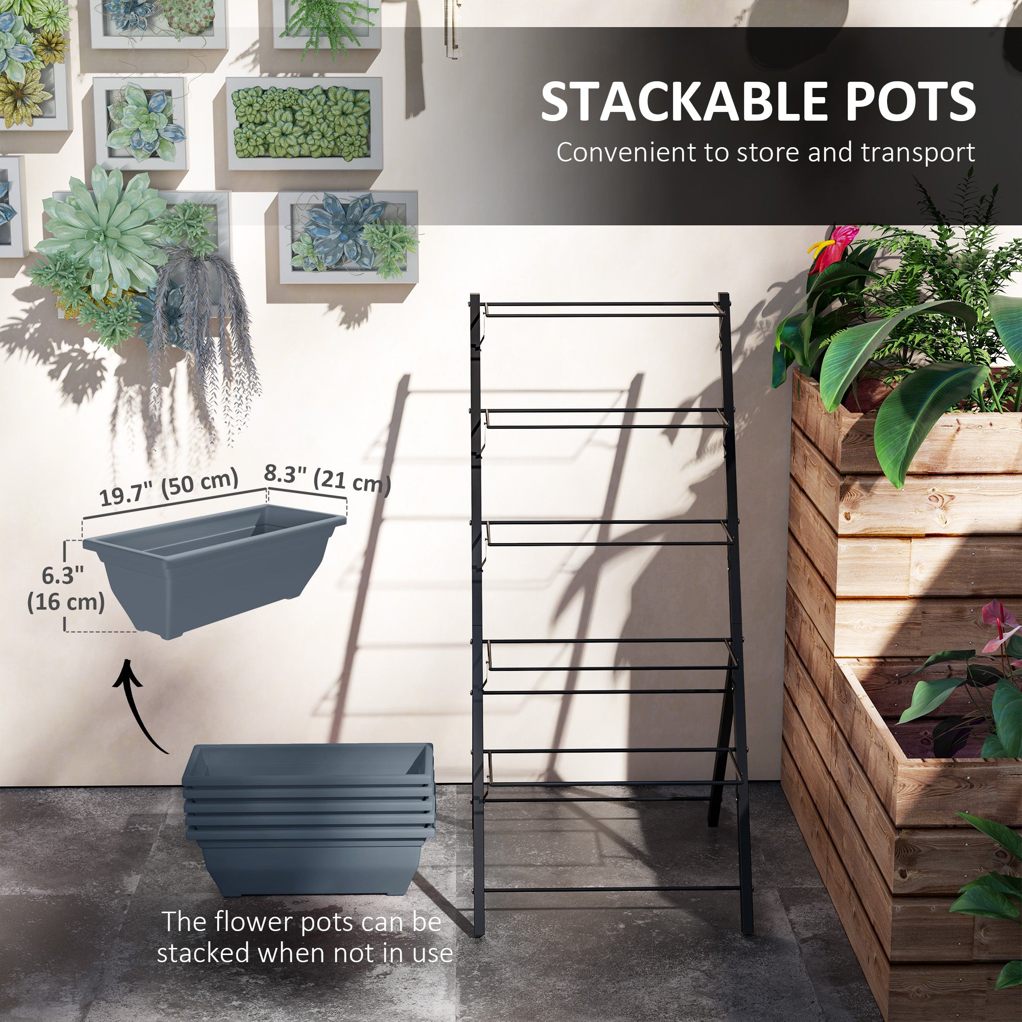 5-Tier Raised Garden Bed Plant Stand Flower Pots with Leaking Holes Grey Plant Stands at Gallery Canada