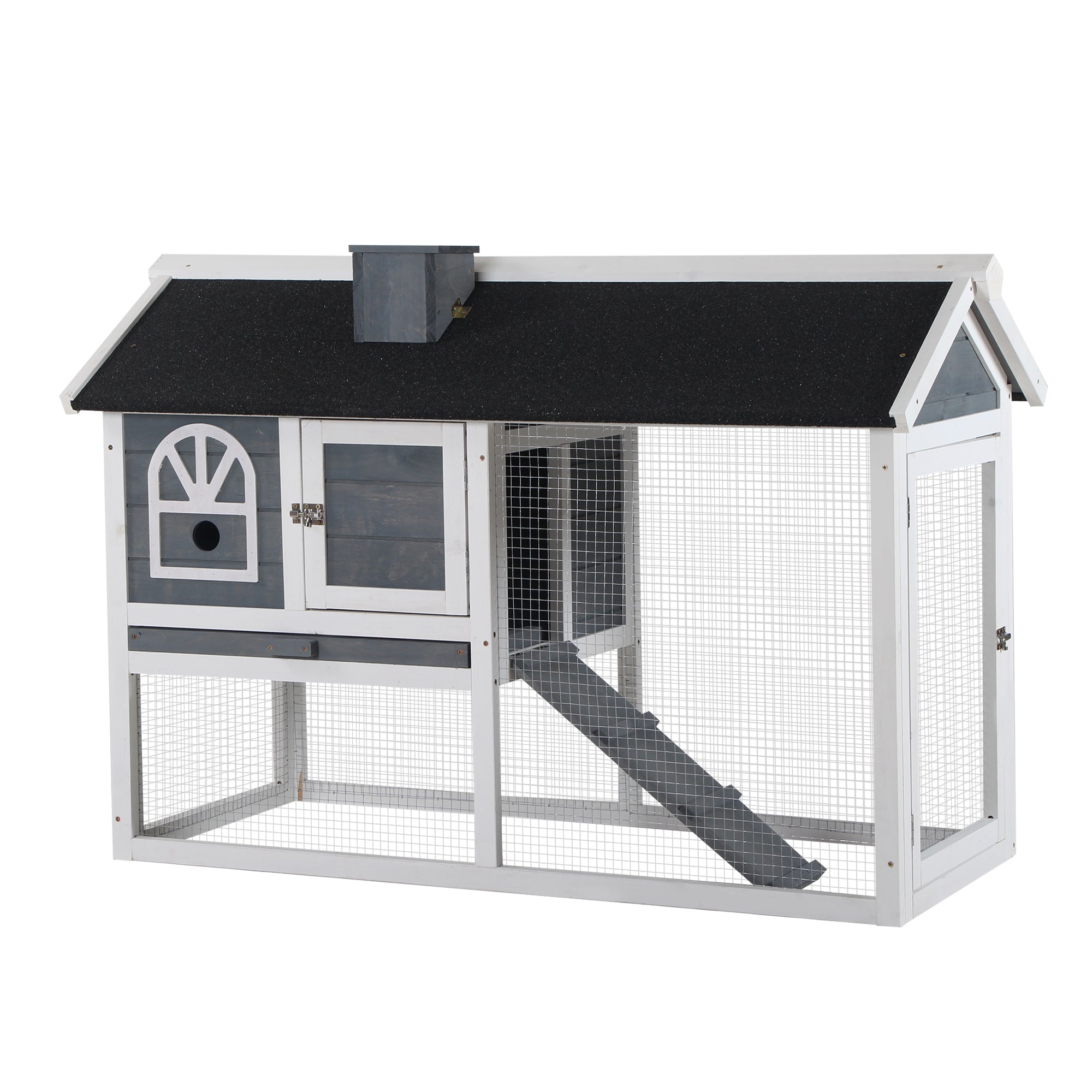 Wooden Rabbit Hutch with Run, Tray, Ramp, Asphalt Roof, Grey Rabbit Hutch at Gallery Canada