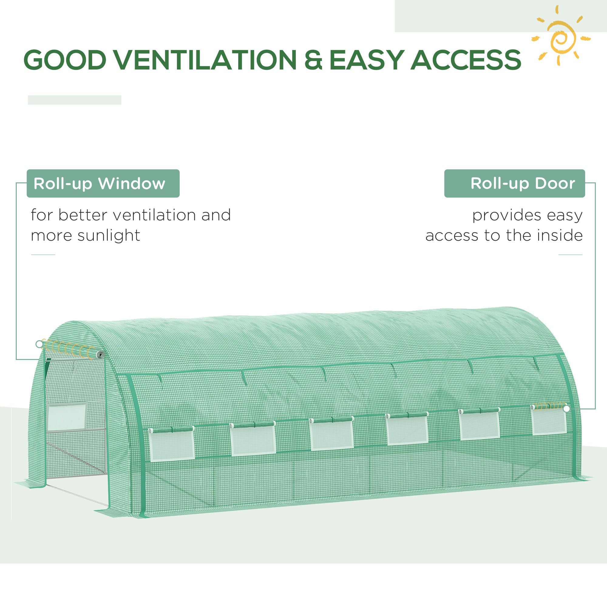 Large Walk-in Greenhouse, 20'x10'x6.6' Tunnel Greenhouse with Zippered Door and 12 Roll-up Windows, Outdoor Green House for Garden Plant, Green Tunnel Greenhouses at Gallery Canada