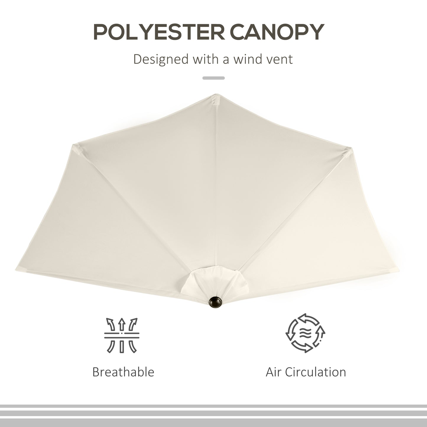 9.8ft Half Umbrella Semi Round Patio Parasol with Crank Handle, Top Vent for Garden, Balcony- NO BASE INCLUDED, Cream Sun Umbrellas   at Gallery Canada