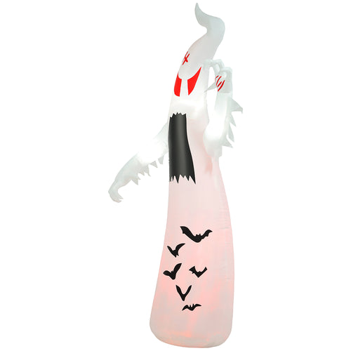 8ft Inflatable Halloween Spooky Ghost with Bat Patterns, Outdoor Blow-Up Decoration, LED Garden Display