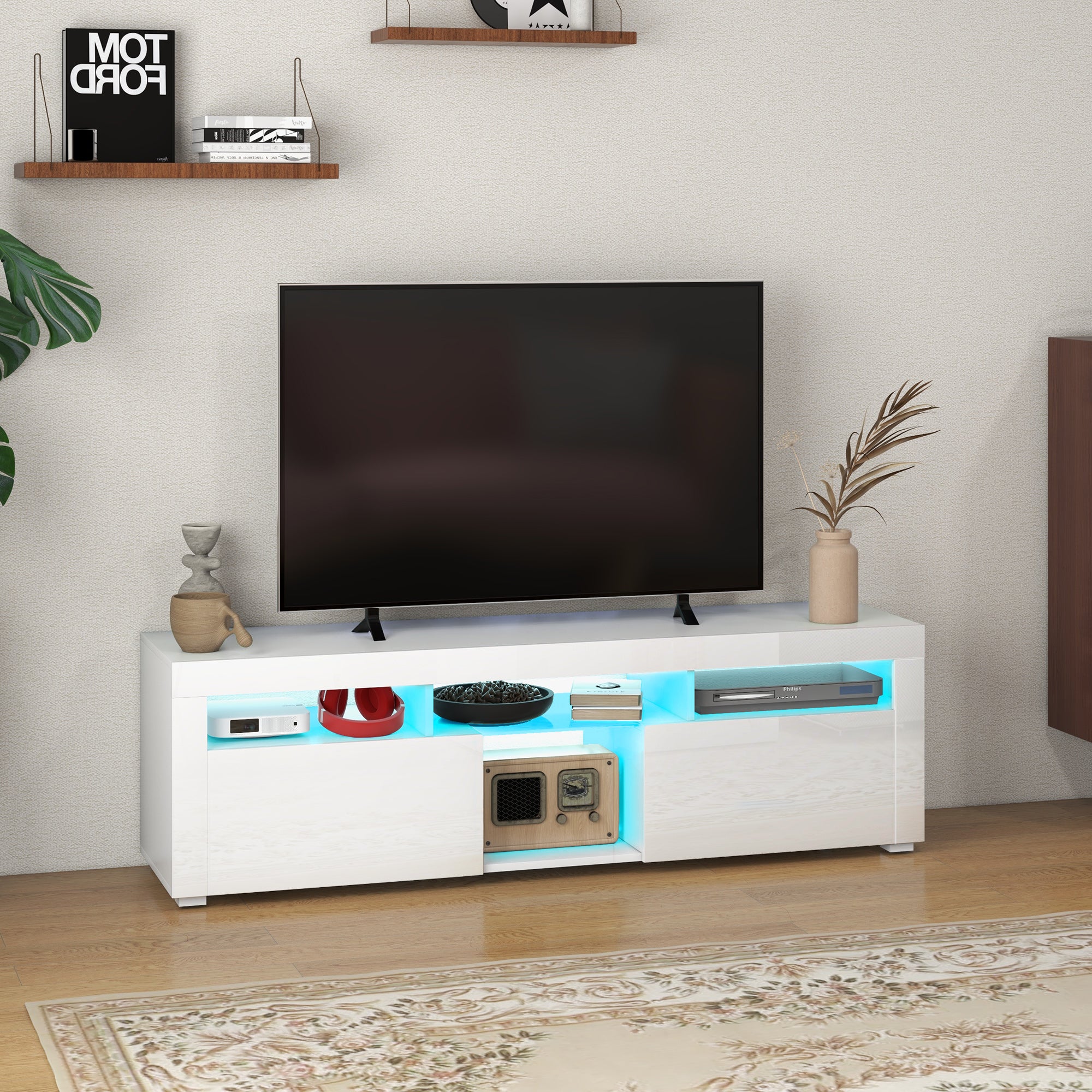 Modern TV Stand with Storage and LED Lights for TVs up to 55