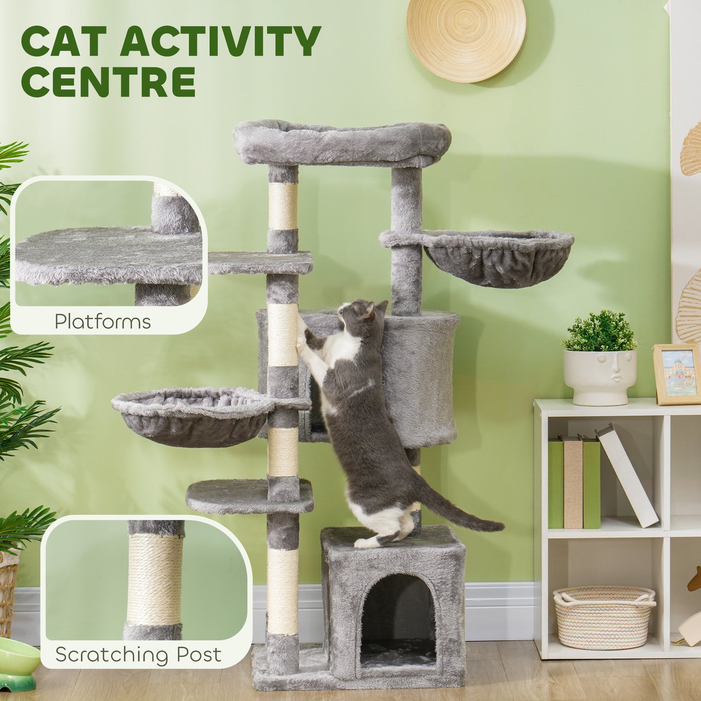 52.5" Cat Tree Tower with Scratching Posts, Cat Condos, Bed, Platforms, Hammocks, for Indoor Cats, Grey Cat Towers   at Gallery Canada