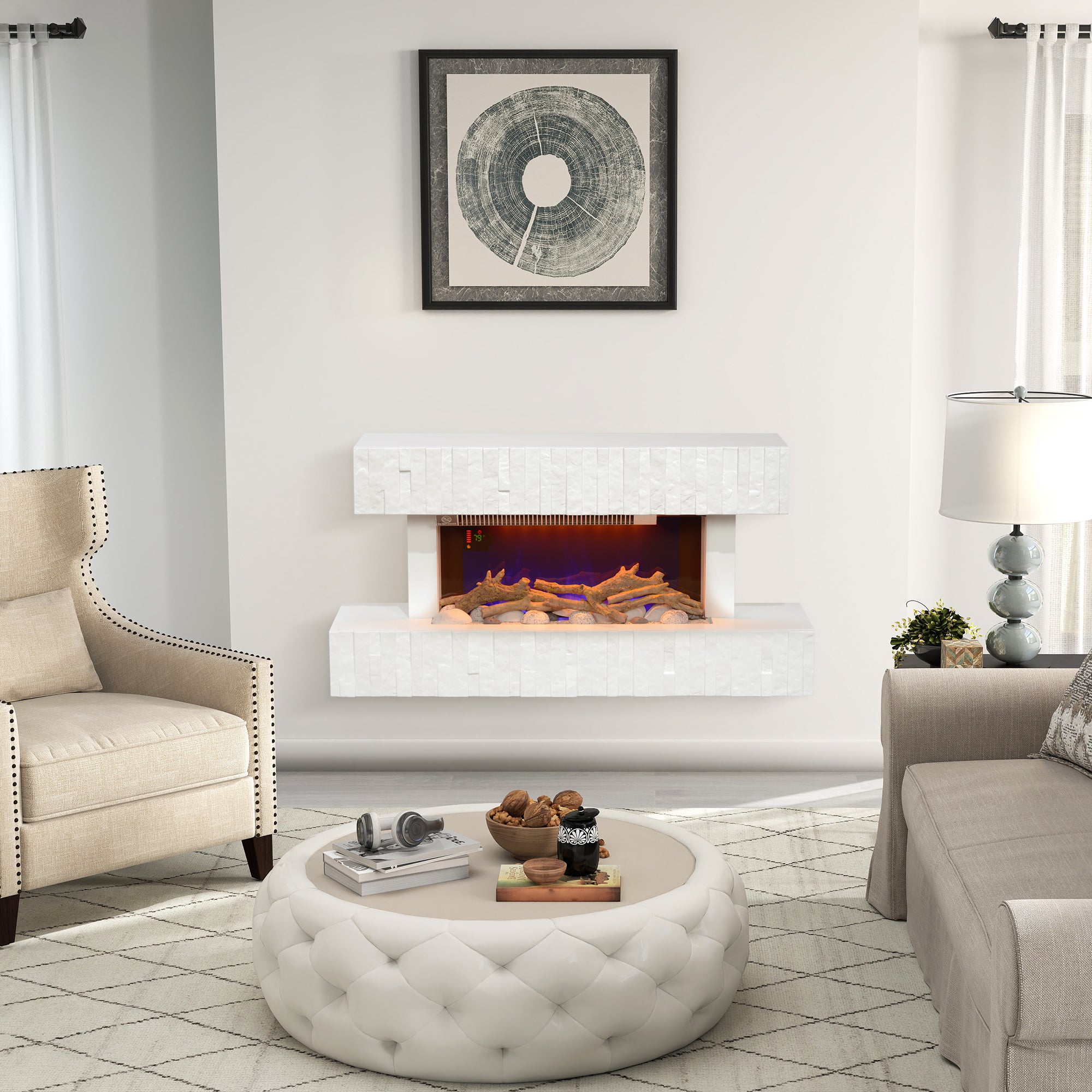 32 Inches Freestanding Electric Fireplace with Mantel, 1500W Replaceable Fireplace Insert Heater with Timer, White Electric Fireplaces White  at Gallery Canada