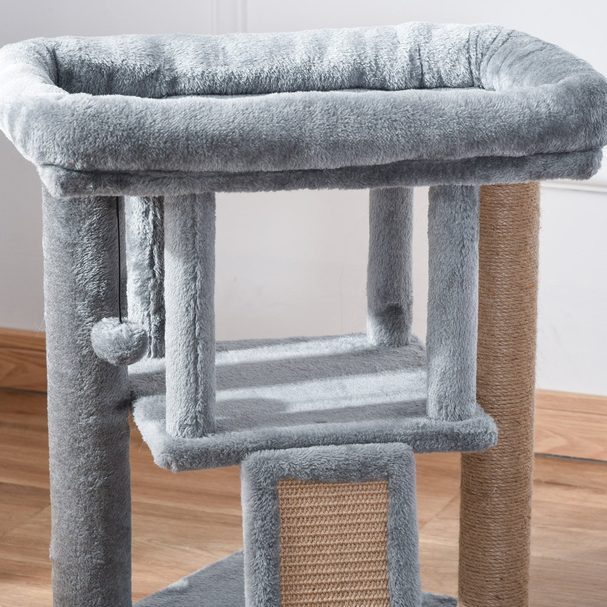 Cat Tree, Small Cat Tower with Perch, Scratching Post, Cat Condo, Toy Ball for Kitty, Indoor Use, Grey Cat Posts   at Gallery Canada