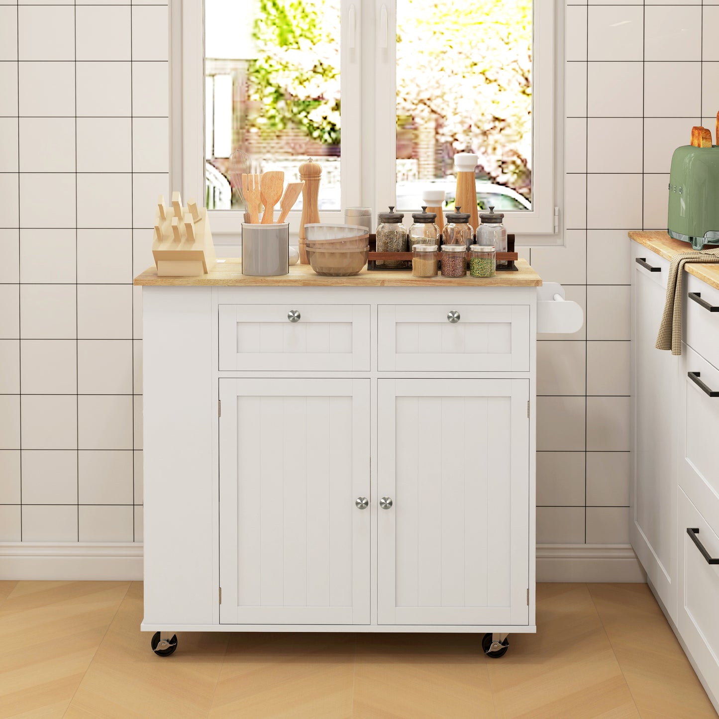 Kitchen Island with Power Outlet and Drop Leaf, Rolling Kitchen Cart with 2 Drawers and Adjustable Shelves Kitchen Islands & Kitchen Carts   at Gallery Canada