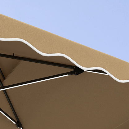 8' x 8' Square Double Top Offset Patio Umbrella Garden Parasol with Solar LED Lights, Ruffles and Weights, Khaki Cantilever Umbrellas   at Gallery Canada