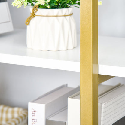 4-Tier Bookshelf, Bookcase Ladder Shelf with Stable Metal Frame, Tall Organizer Multifunctional Rack for Living Room, Bedroom, Kitchen, White and Gold Display Bookshelves   at Gallery Canada