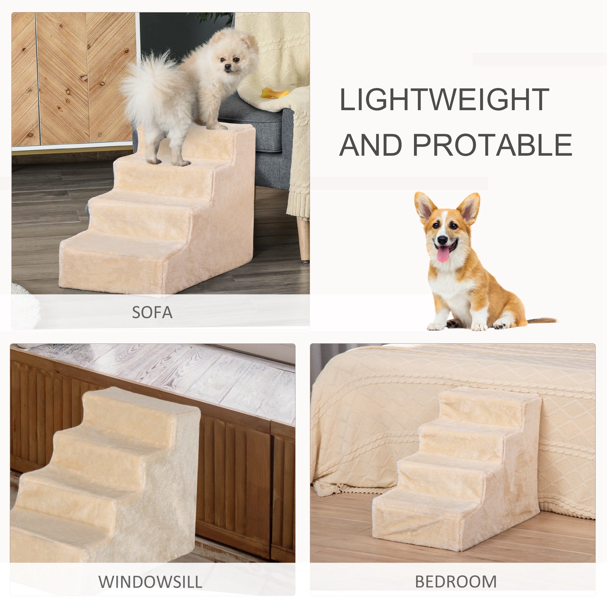 Pet Steps Cat Stairs Ladder for Cats and Dogs Get On Bed Sofa Couch with Removable Cover, Beige Dog Stairs   at Gallery Canada