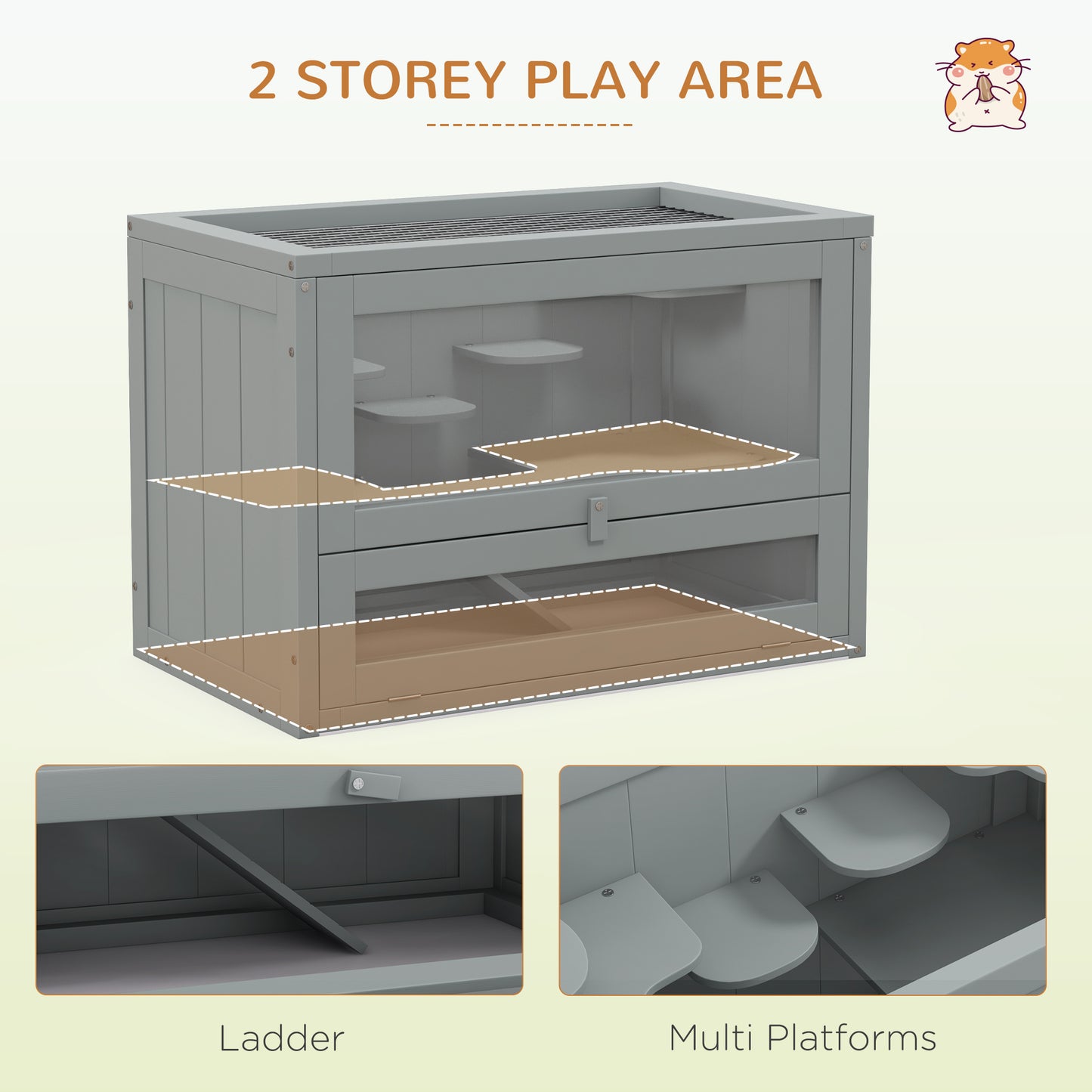 24 Inch Hamster Cage, 2 Levels Small Animals Habitat Pet House with Openable Roof, Run Space, Platforms, Grey Hamster Cages at Gallery Canada