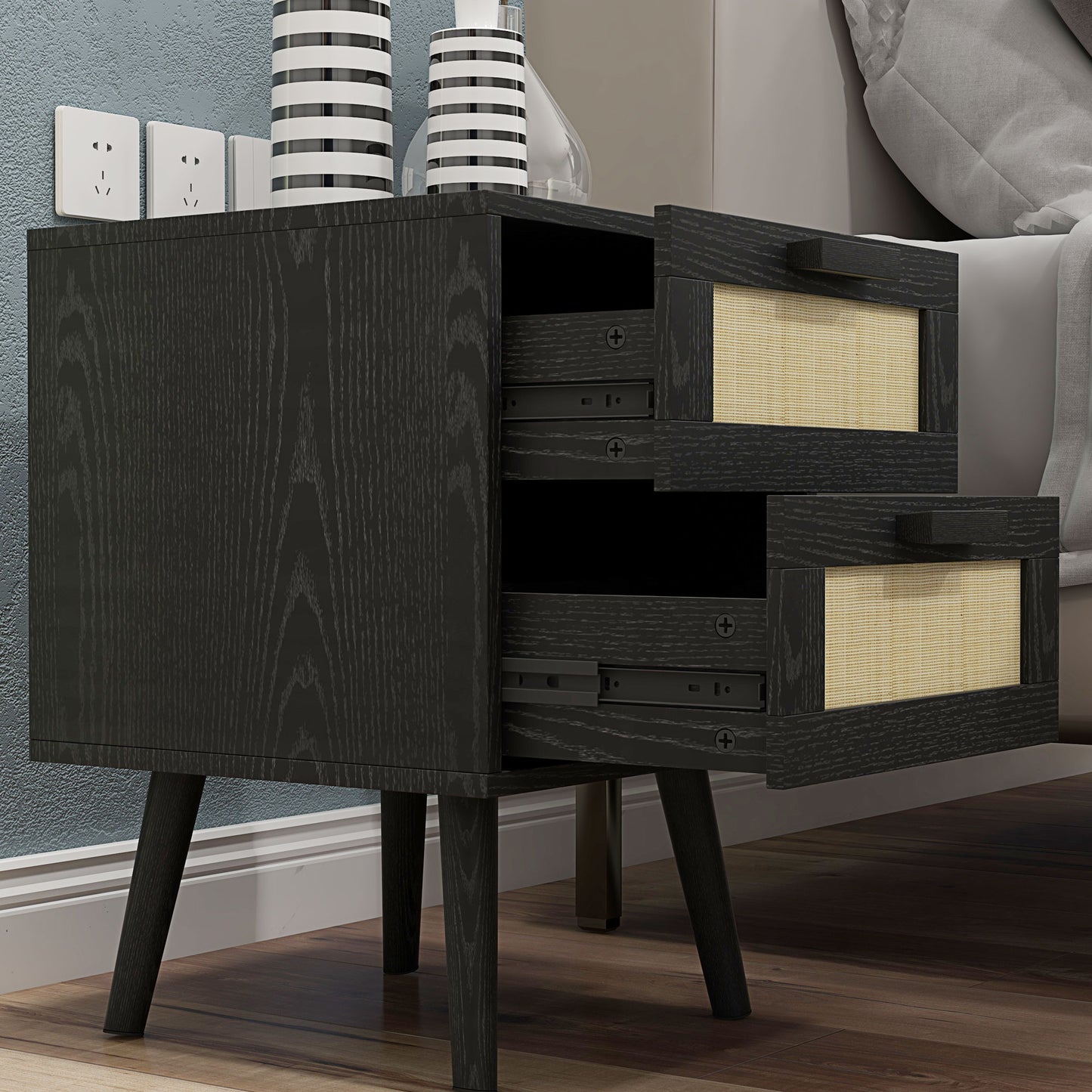 Soho Nightstands Set of 2, Bedside Tables with 2 Drawers for Living Room, Bedroom, Black Bedside Tables   at Gallery Canada