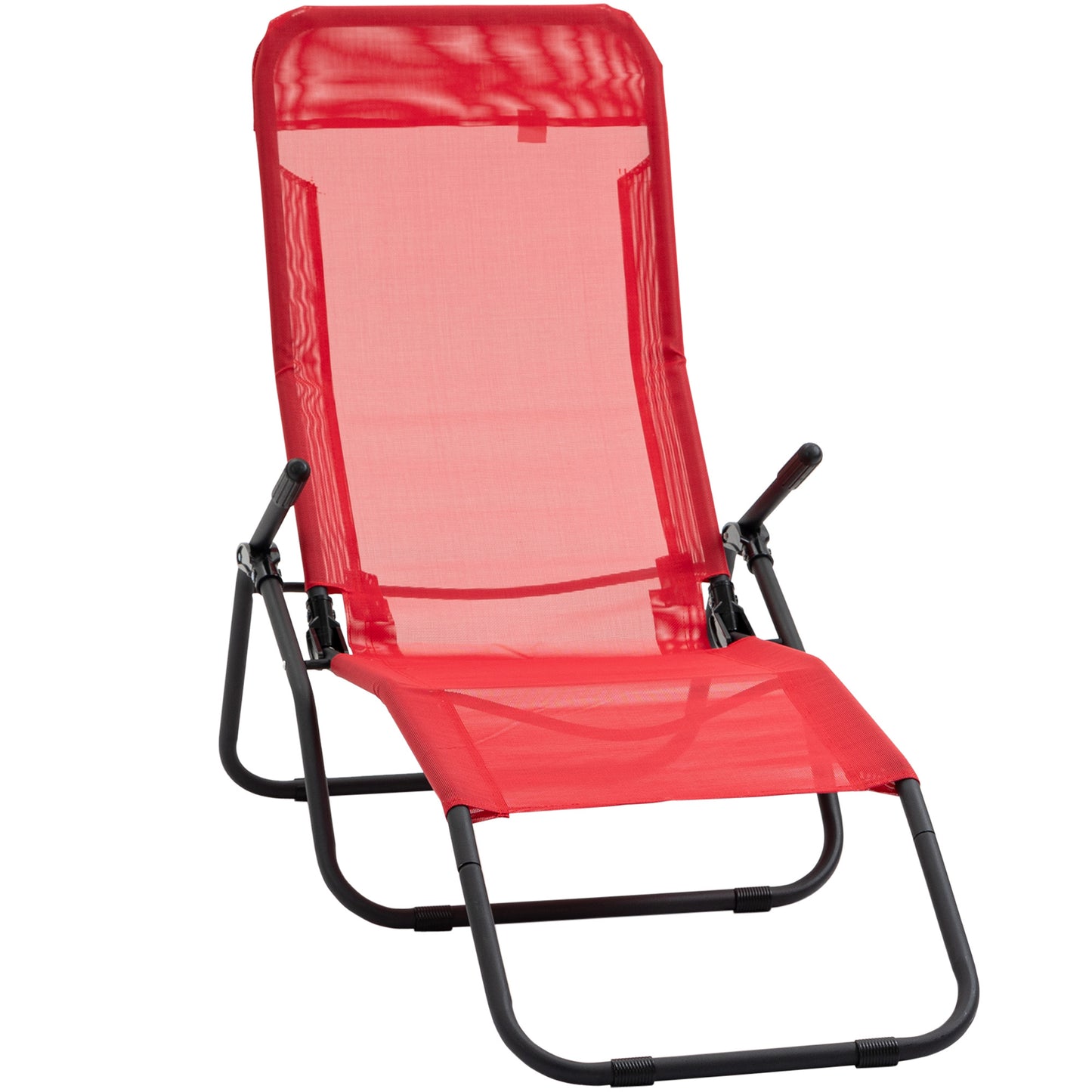 Foldable Patio Lounge Chair, Outdoor Beach Lounger with Breathable Mesh Fabric, Zero Gravity Chair with Reclining, Footrests, and Armrests, for Garden, Pool, Red Lounger Chairs Red and Black at Gallery Canada