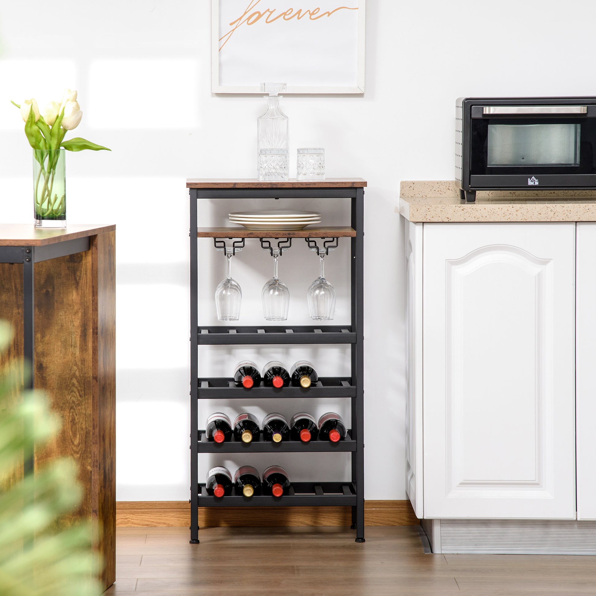 Freestanding Wine Rack, 20-bottle Wine Bar Cabinet, Barker's Rack with Glass Holders and Bottle Storage, Rustic Brown Wine Racks   at Gallery Canada