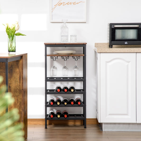 Freestanding Wine Rack, 20-bottle Wine Bar Cabinet, Barker's Rack with Glass Holders and Bottle Storage, Rustic Brown Wine Racks Rustic Brown  at Gallery Canada