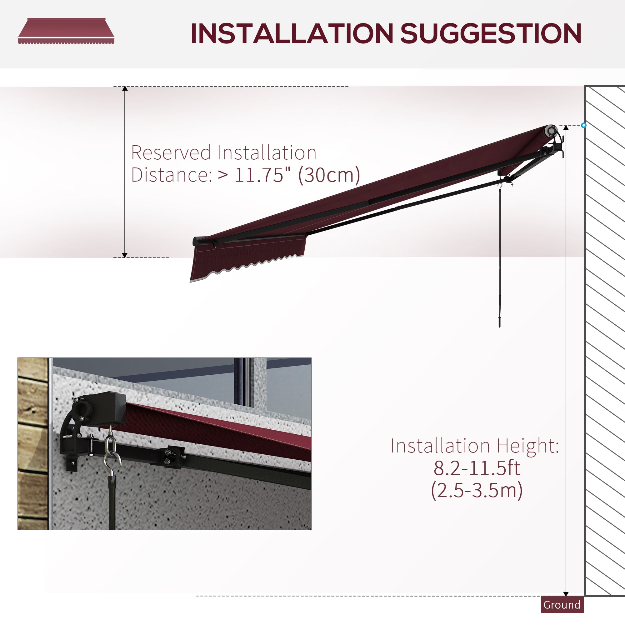 13' x 10' Retractable Awning, 280gsm UV Resistant Sunshade Shelter, for Deck, Balcony, Yard, Wine Red Window Awnings at Gallery Canada