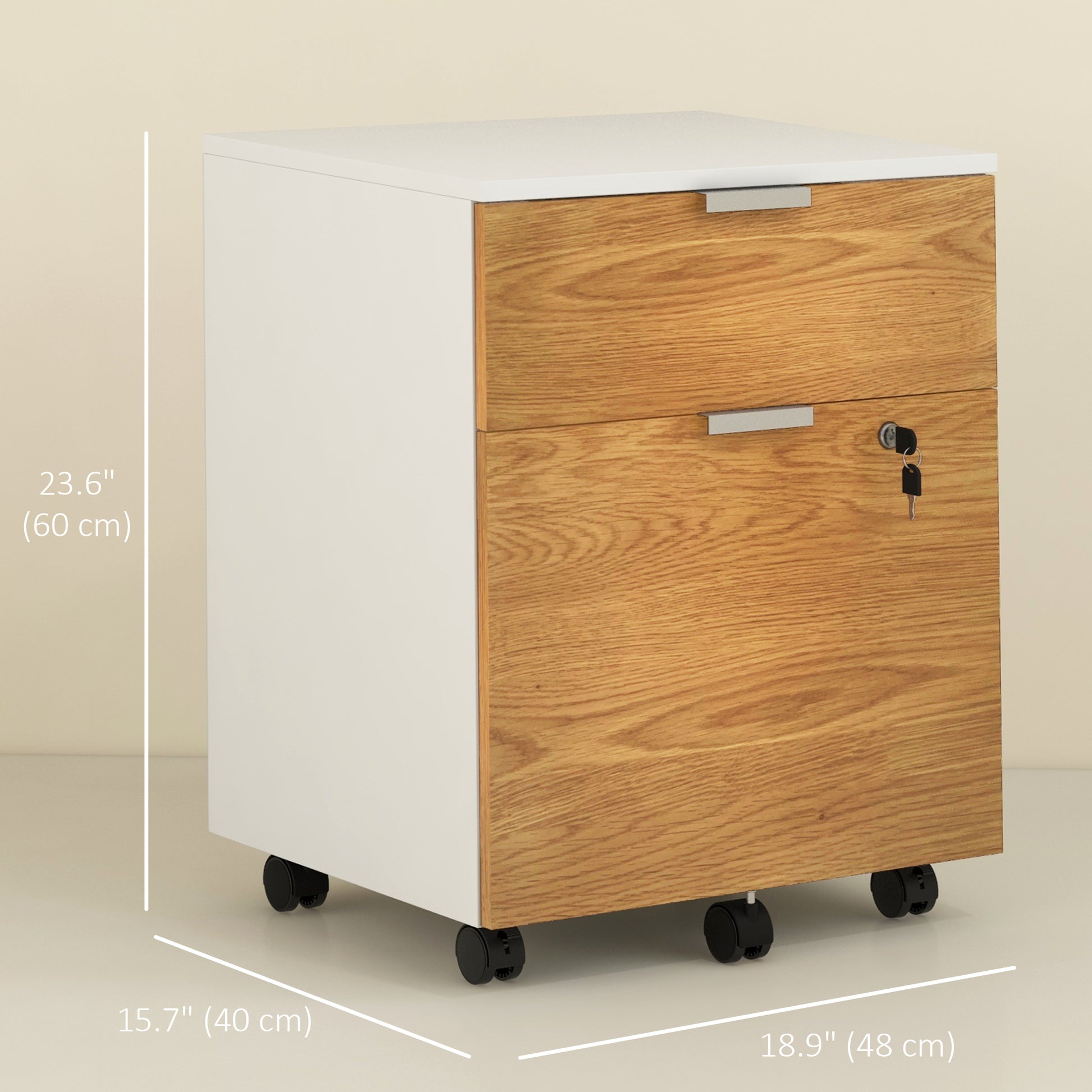 2 Drawer Small Filing Cabinet Lockable Office Storage Cabinet with Hanging Bars for A4 Legal Letter White Nature Wood Office Cabinets & Cupboards   at Gallery Canada