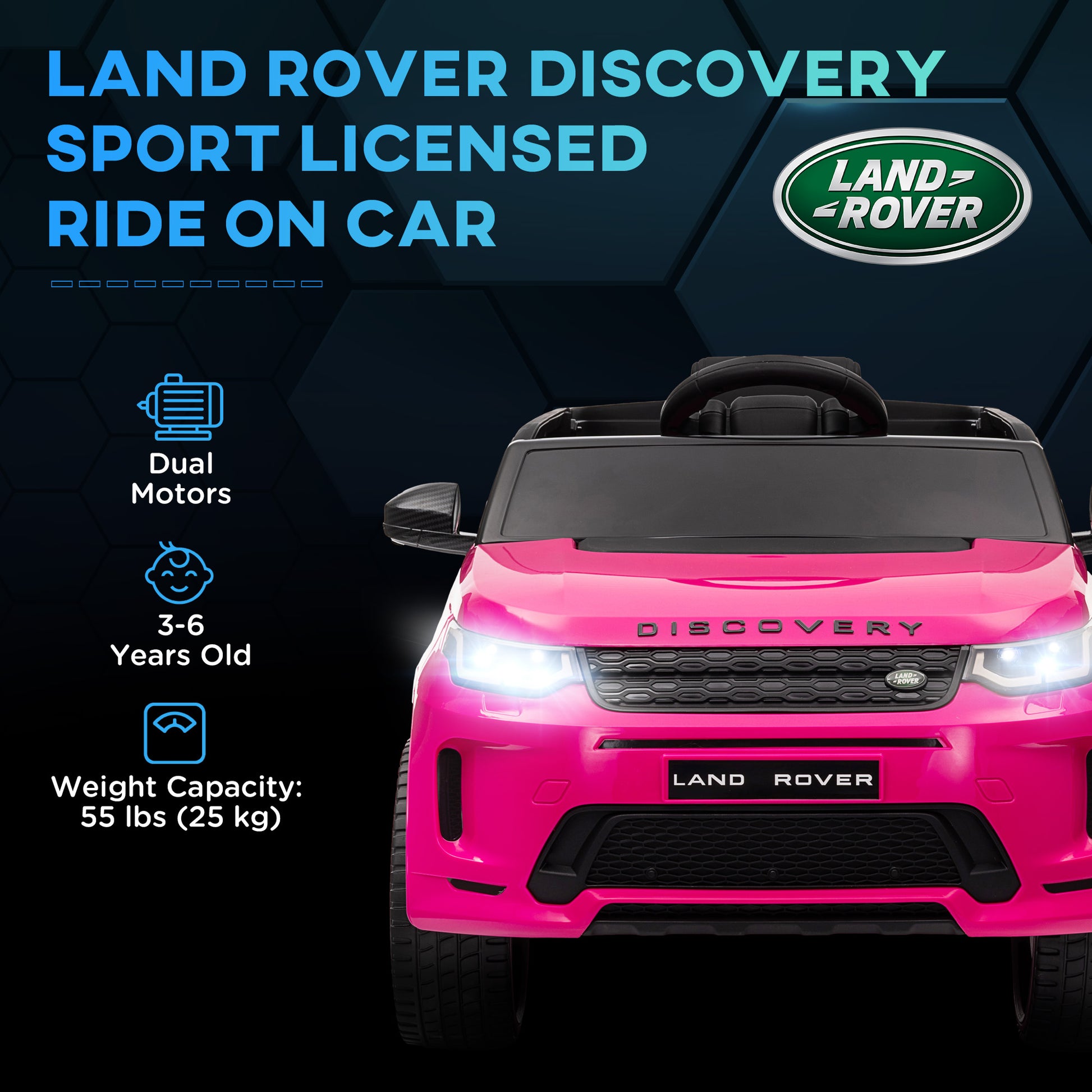 Land Rover Discovery Sport Licensed 12V Ride on Car w/ Remote, Soft Start, LED Lights, Music Horn, Pink Electric Toy Cars   at Gallery Canada