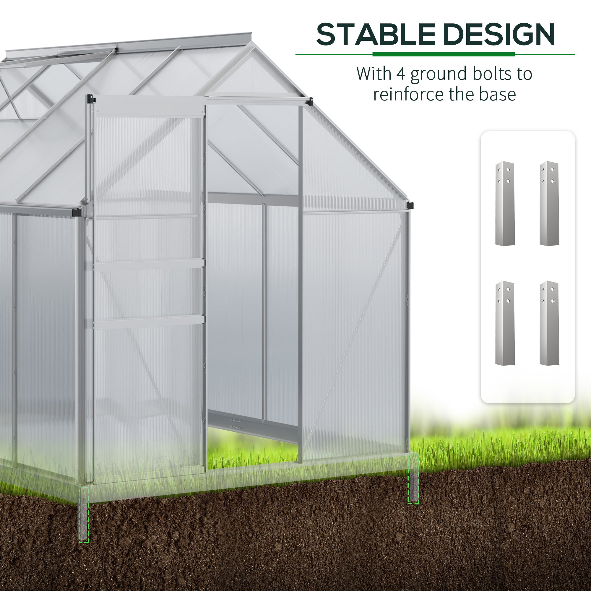 6' x 8' x 6.5' Walk-in Greenhouse, Polycarbonate Greenhouse with Adjustable Roof Vent, Base, Sliding Door, Clear Walk In Greenhouses   at Gallery Canada