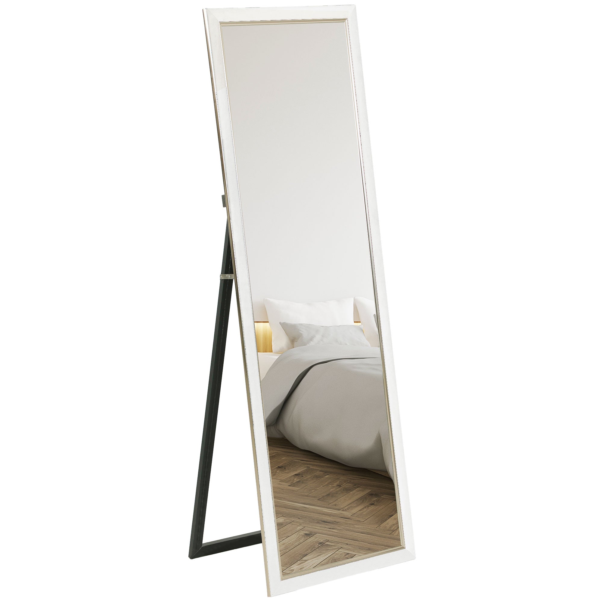 Floor Standing Mirror, Full Body Mirror, Free Standing, Leaning or Wall Mirror with Frame for Bedroom, White Full Length Mirrors   at Gallery Canada