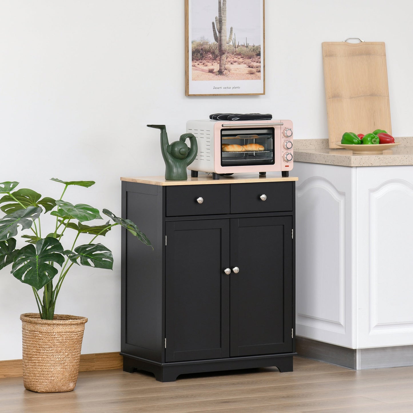 Kitchen Storage Cabinet, Sideboard Buffet Cabinet with Solid Wood Top, Adjustable Shelf, 2 Drawers and 2 Doors, Black Kitchen Pantry Cabinets   at Gallery Canada