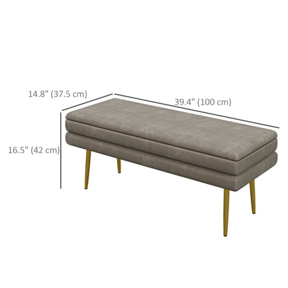 End of Bed Bench, Velvet-feel Upholstered Bench with Thick Padded Seat and Steel Legs, Modern Bedroom Bench, Beige Storage Ottomans & Benches   at Gallery Canada