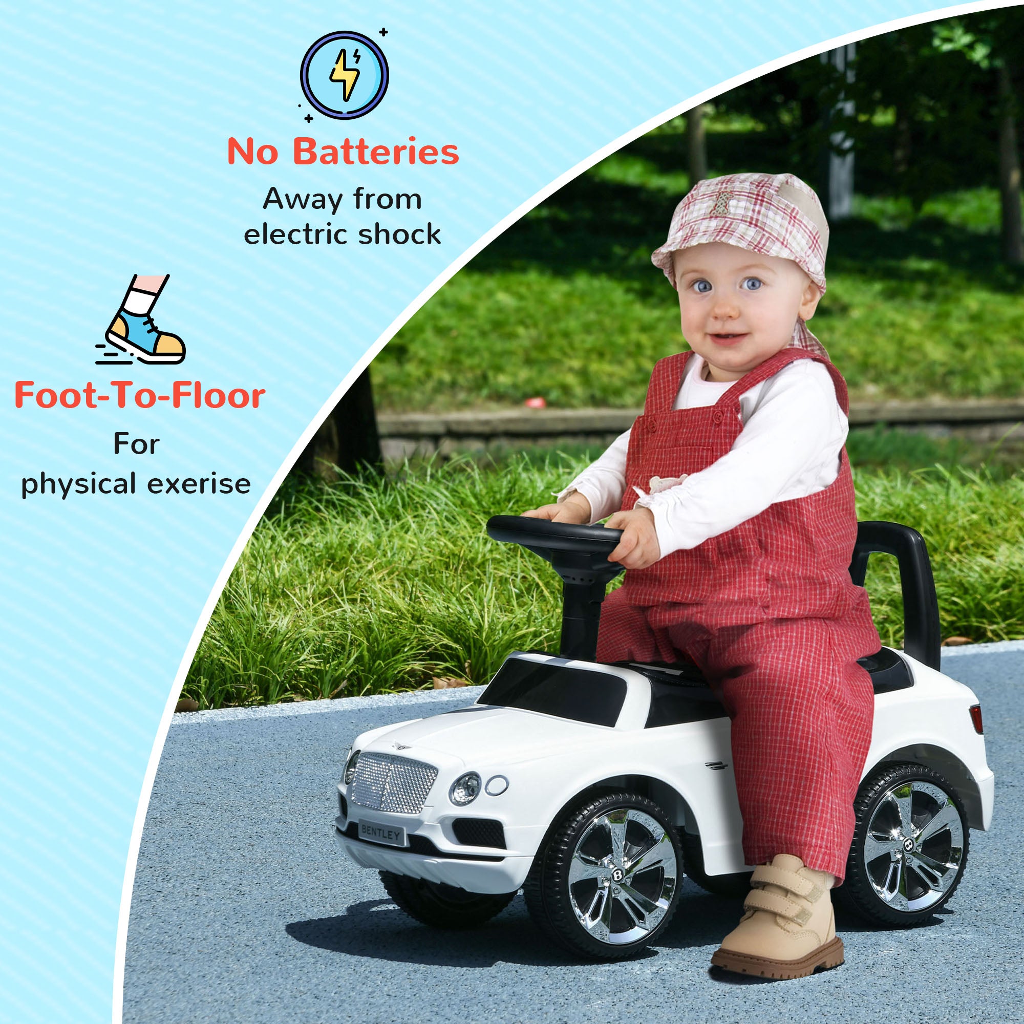 Bentley Bentayga Licensed Baby Car Foot To Floor with Horn Music, Under-Seat Storage, for 18-36 Months, White Push Cars for Toddlers at Gallery Canada