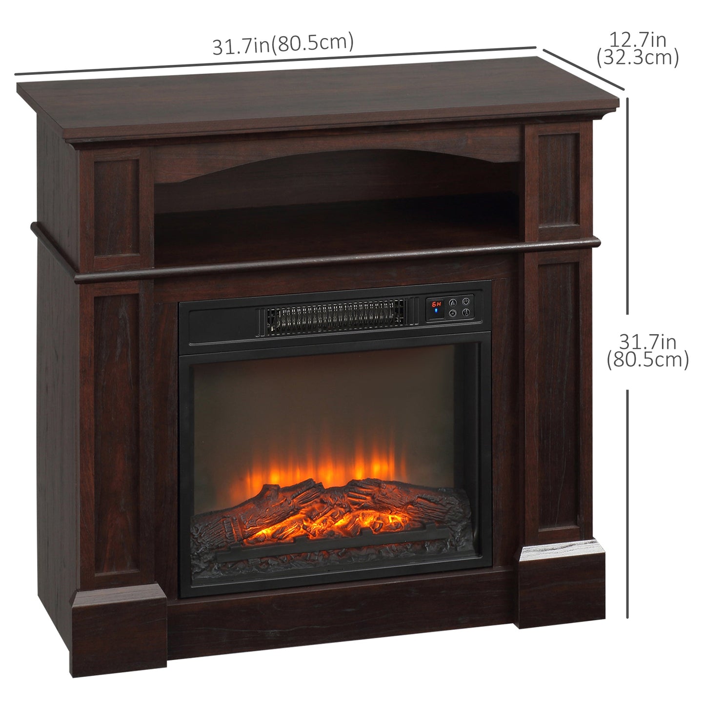 Electric Fireplace with Mantel, Freestanding Heater Corner Firebox with Remote Control, 700W/1400W, Brown Electric Fireplaces Brown  at Gallery Canada