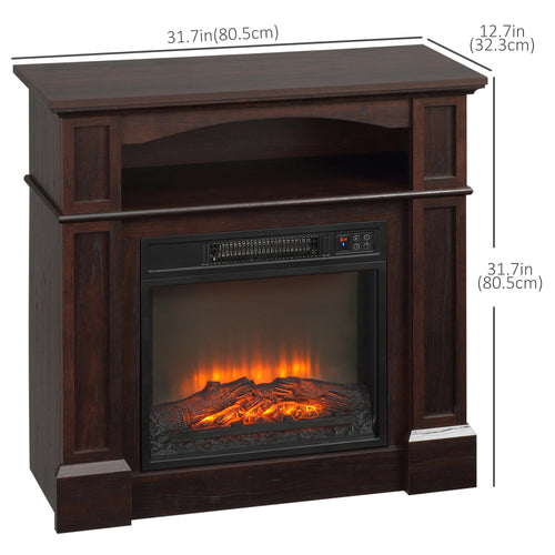 Electric Fireplace with Mantel, Freestanding Heater Corner Firebox with Remote Control, 700W/1400W, Brown